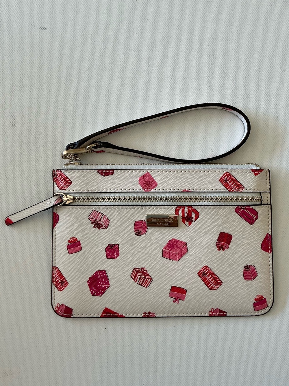 Kate Spade New York Gift Box Print Double Zip Wristlet Wallet Pouch